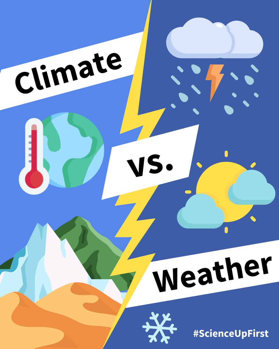 ScienceUpFirst's tweet image. Is it climate or is it weather? It can be hard to tell the difference, you can read more about the finer details here👇 scienceupfirst.com/climate/climat…
Questions about climate change? Tell us in the comments.
#ScienceUpFirst