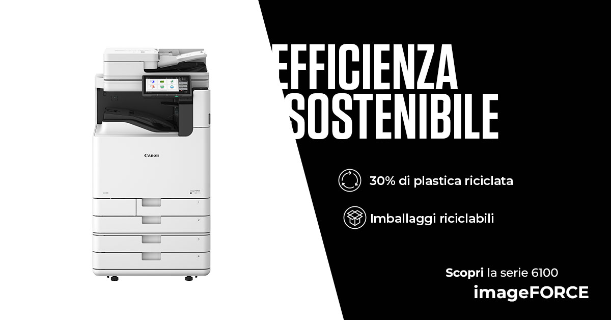 CanonBusinessIT's tweet image. #imageFORCE 6100 è progettata tenendo in alta considerazione la sostenibilità: ogni stampante multifunzione contiene fino al 30% di plastica riciclata e viene fornita in imballaggi di cartone riciclabile. 

Scopri di più: canon.sm/4krVwPe