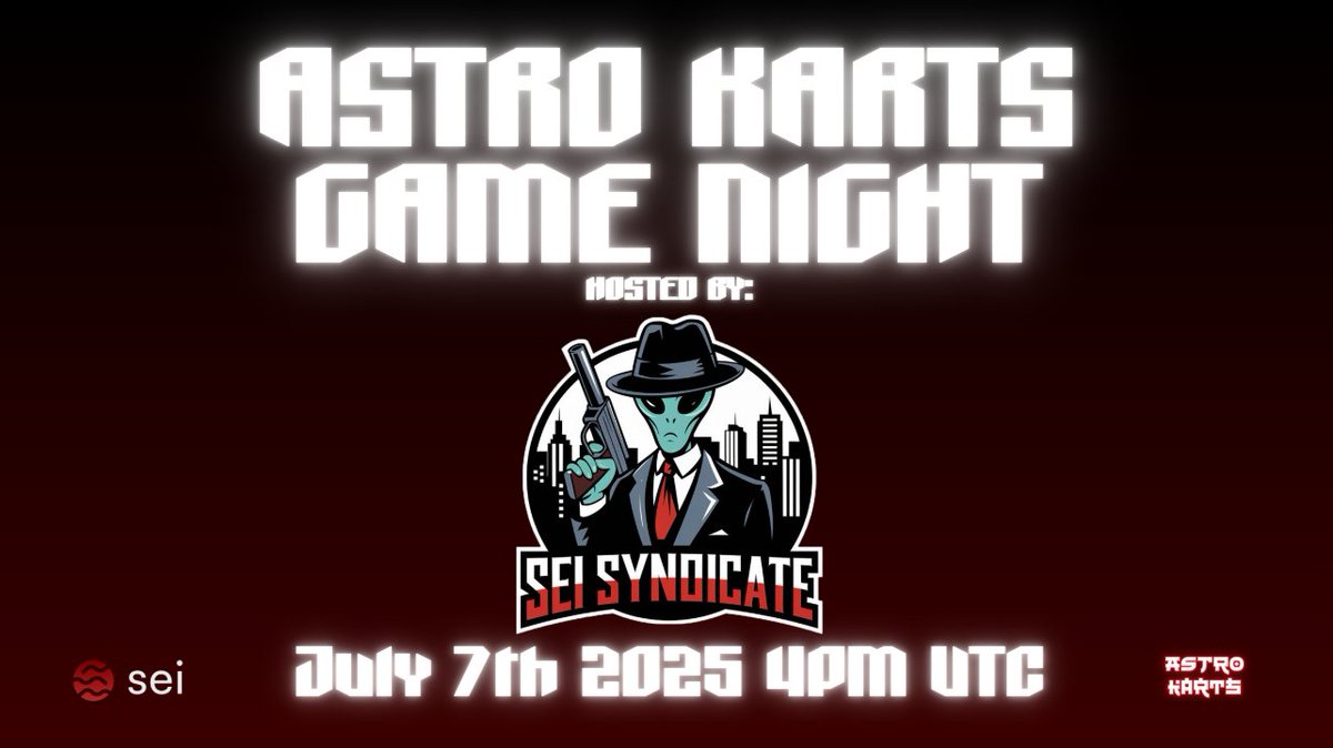 Hope your karts are insured.

We’re back with Sei Syndicate Games Night and <a href="/playAstroKarts/">Astro Karts 🛸</a> is the battlefield 🏎️

No chill, just $SEI and carnage.

Details in the image. Bring a helmet and a thirst for victory!