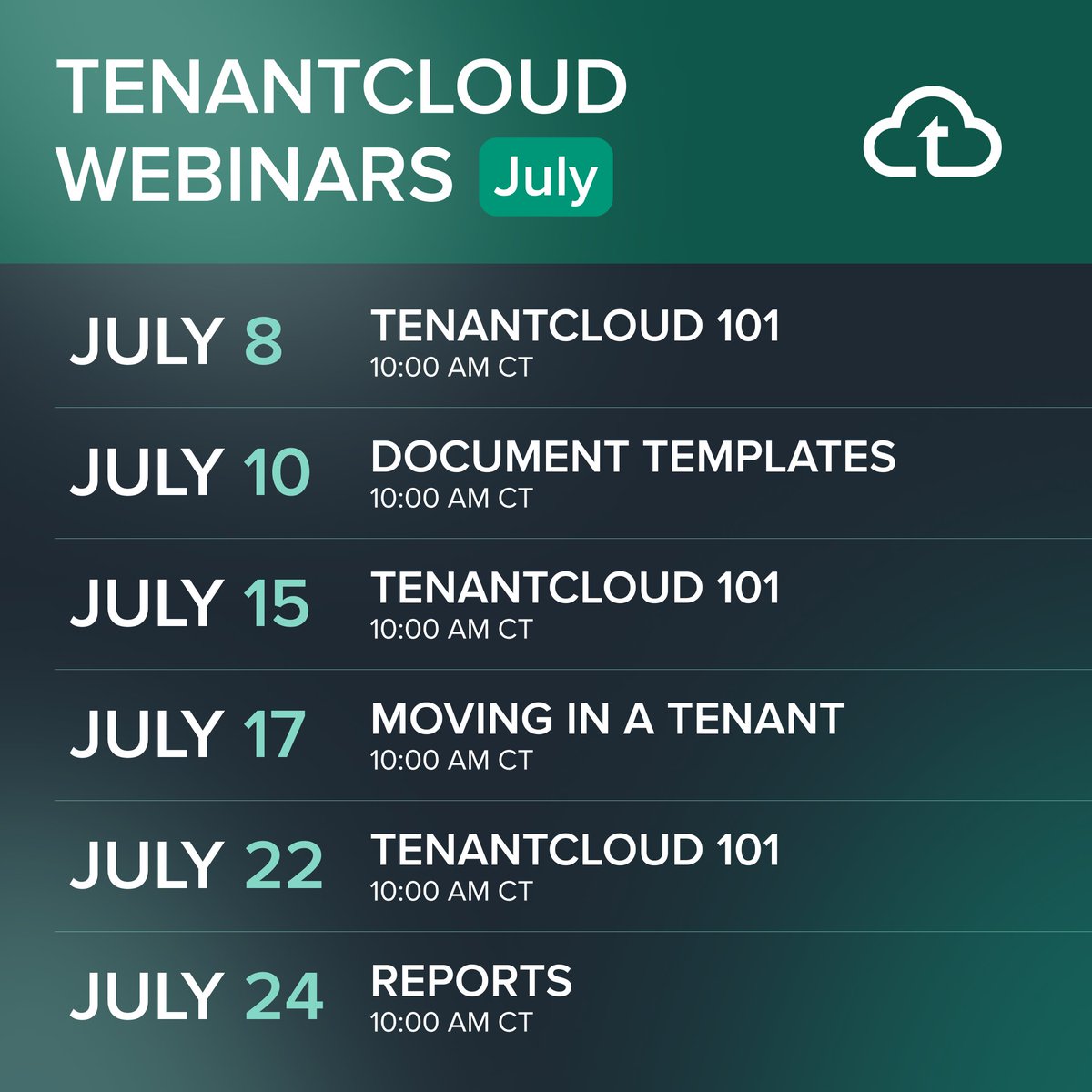 📅 July Webinars Are Here!


Whether you’re new to TenantCloud or looking to master specific features, we’ve got you covered this month. 

Join our free live webinars and learn how to get the most out of your TenantCloud account:
hubs.la/Q03tRlzS0
