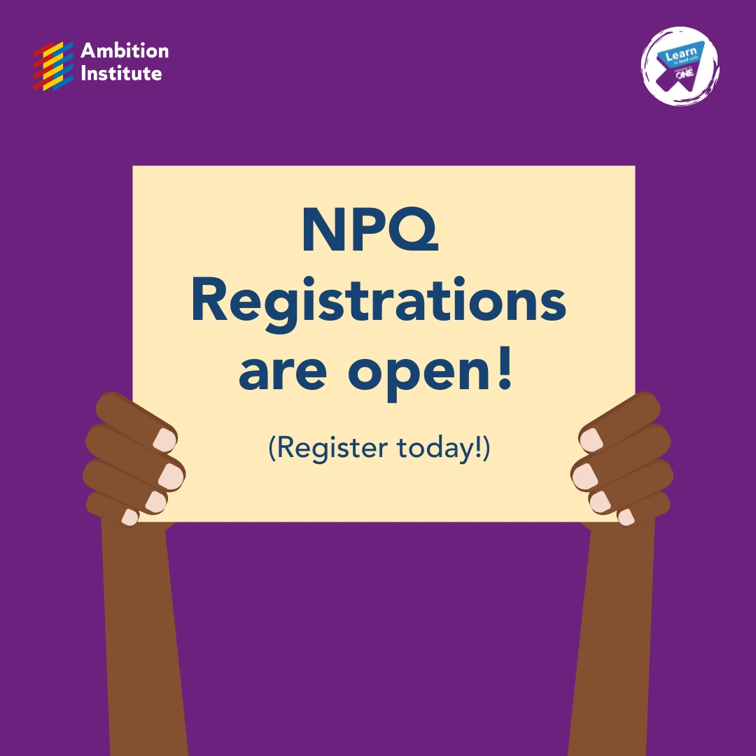 REMINDER- Our NPQ registrations are still open!

There's still to register for one of our brilliant NPQ programmes!

Click the link to find the right course for you  👉🏼forwardasone.uk/NPQ-programmes/

#forwardasOne #NPQ #ProfessionalDevelopment