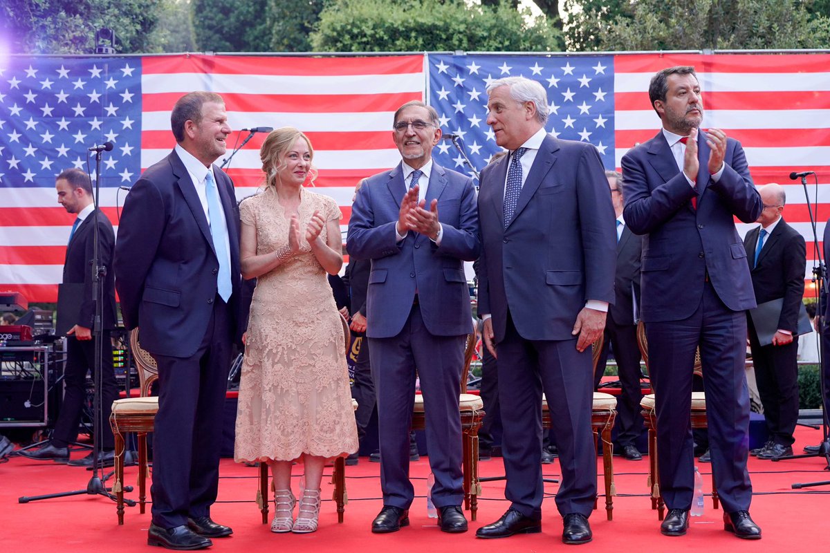 USAmbItaly's tweet image. There’s only one country where I would serve as Ambassador — and that country is Italy.
It was my honor to celebrate America’s #IndependenceDay in Rome — the city that welcomed my family with open arms. Proud to welcome PM Meloni and other Italian leaders as we marked 249 years…