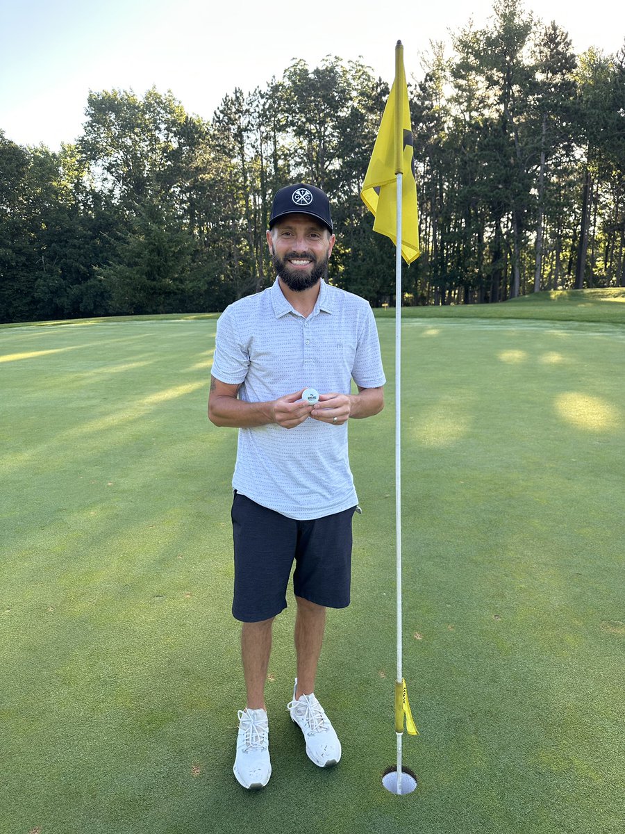 zheinold1014's tweet photo. Hole in 1 this morning! Pine Lakes #5 - 8 iron from 150. I was playing by myself and had to call over my guy James so I had a witness! 1st Hole in 1 was 2005 and 2nd one was 2025. Both exactly 150 out!! https://t.co/Bg82kYPOY6