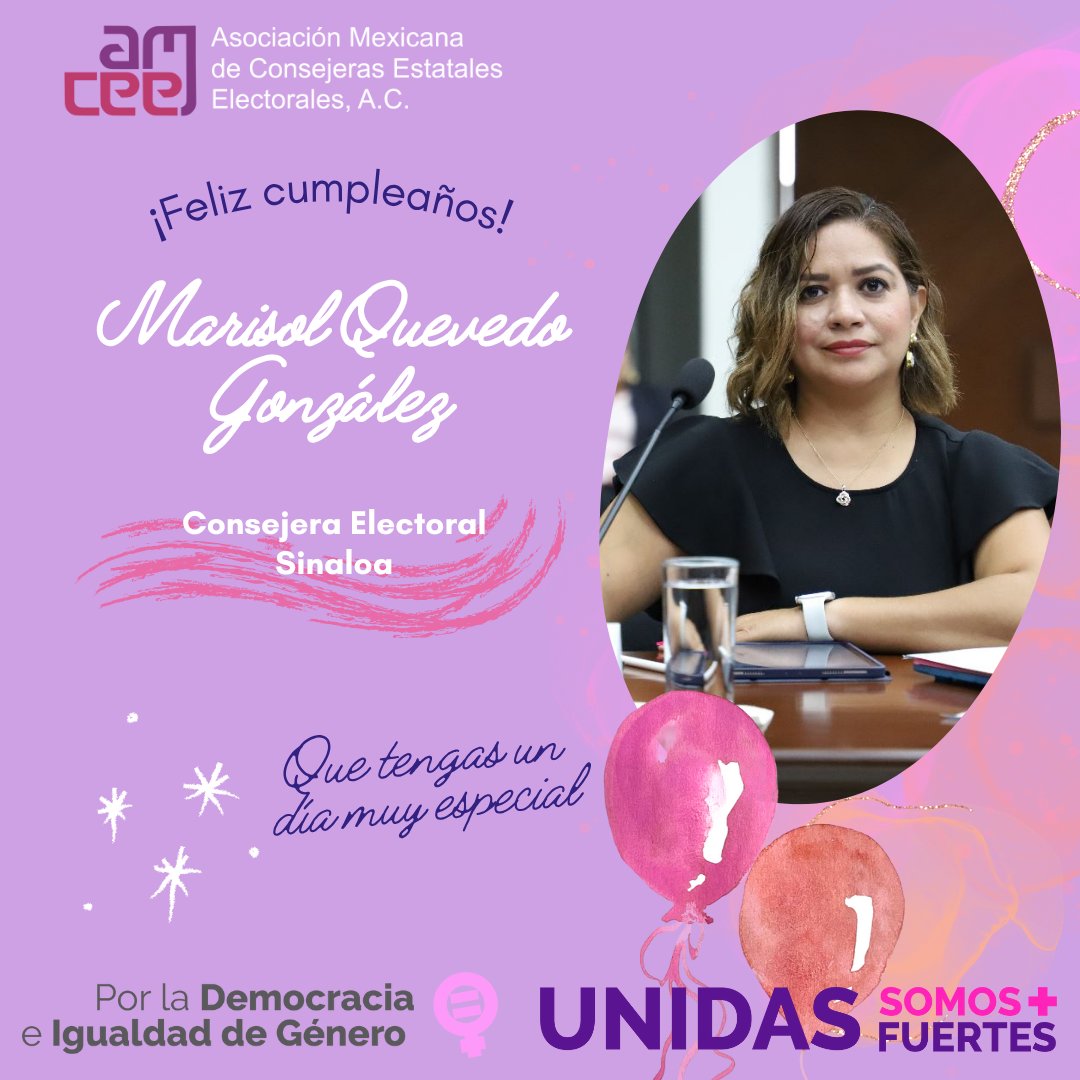 .<a href="/Marisolq1980/">Marisol Quevedo</a>, Consejera Electoral del <a href="/IEESINALOA/">IEES</a>, celebra #hoy su cumpleaños. ¡Muchas felicidades!

Qué este día esté lleno de alegría y éxitos 🎂