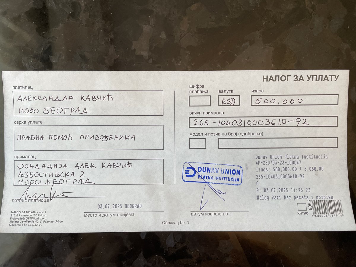 AlekKavcic's tweet image. .

Драги пријатељи,

Услед несвакидашње репресије и енормних хапшења, Фондација Алек Кавчић прикупља средства за правну помоћ приведеним студентима и грађанима. Овим путем вас молим за донације. Заиста су неопходне, јер ако правна помоћ закаже, последице могу бити трагичне. 

.