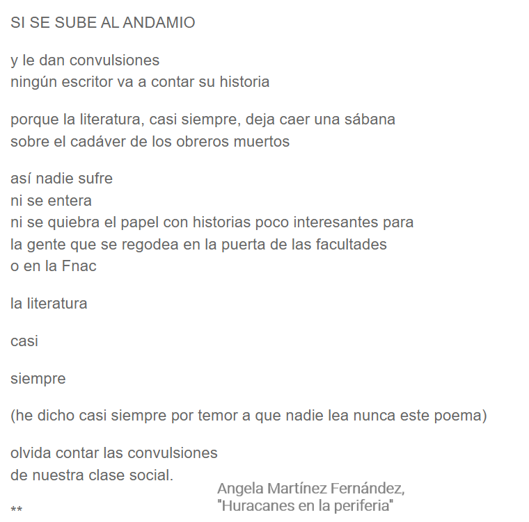 "Si se sube al andamio", poema de Ángela Martínez, de "Huracanes en la periferia"