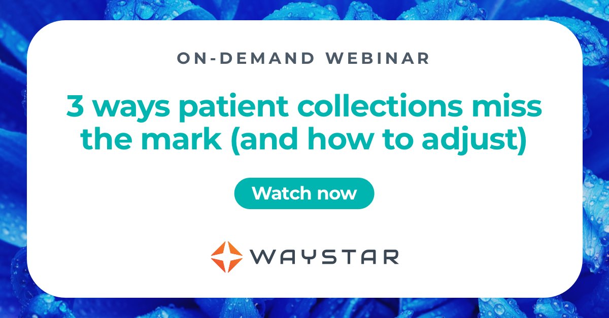 Waystar's tweet image. ON-DEMAND WEBINAR: Collections are a challenge — for organizations and patients alike. But it is possible to achieve results like a 61% self-service pay rate with advanced automation. Watch this session to uncover how. ow.ly/b9wV50Wkt98 #PatientCollections