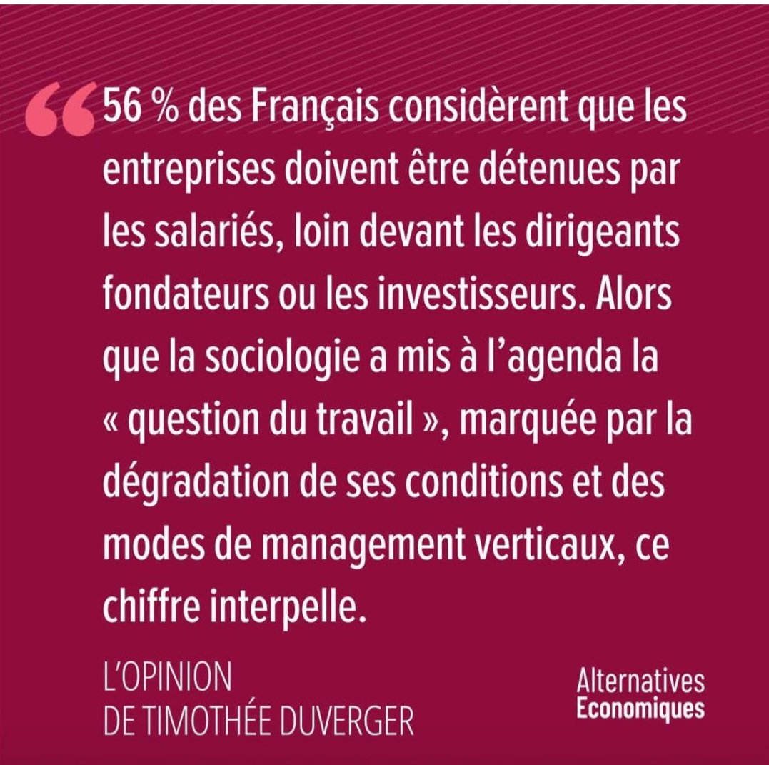 [#Ess - Détenir] <a href="/AlterEco_/">Alternatives Economiques</a> @TDuverger : Plus de la moitié des Français voudraient que les #entreprises soient #détenues par les #salariés ➡️ alternatives-economiques.fr/timothee-duver… #Scop #Sapo #Esop cc <a href="/ESS_France/">ESS France</a> <a href="/CoopFR/">CoopFR</a> <a href="/FNCE/">Fédération nationale des Caisses d’Epargne</a> <a href="/MaximeBaduel/">Maxime Baduel</a> ⤵️