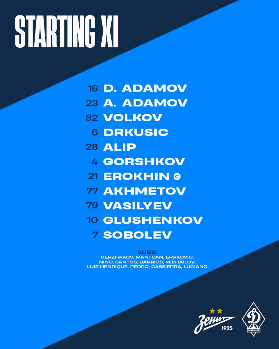 📋 Our starting XI to face Dynamo Makhachkala 

📺 Watch for Free: youtube.com/live/MpaVs64xR…

#ZenitDynamoMak