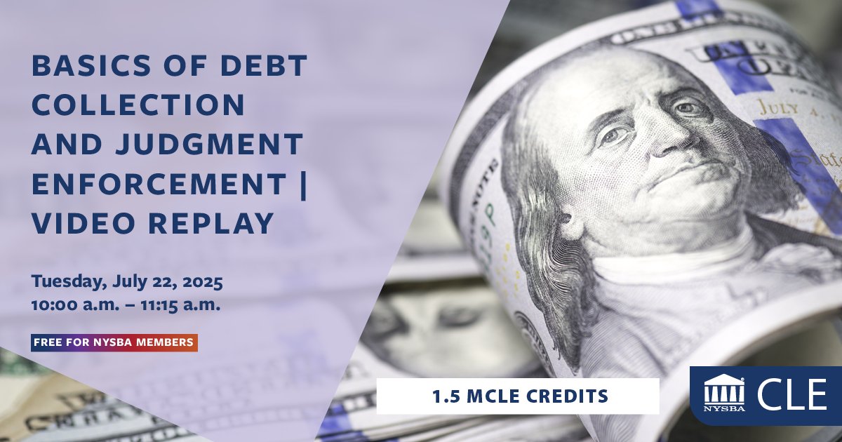 Join us for a practical CLE program covering the fundamentals of Debt Collection and Judgment Enforcement. Designed to equip attorneys with essential skills, this session addresses key topics from evaluating claims to enforcing judgments. Register now: tinyurl.com/ynhjprp7