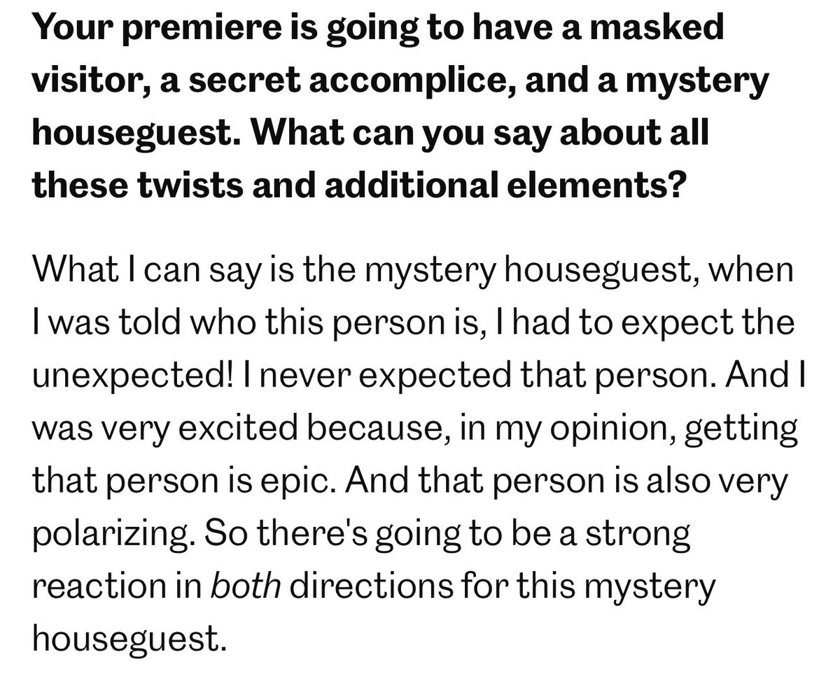 rbbq's tweet photo. Mystery Houseguest will be polarizing according to @JCMoonves in her interview w/@DaltonRoss #BB27 https://t.co/vX2QQKbobS