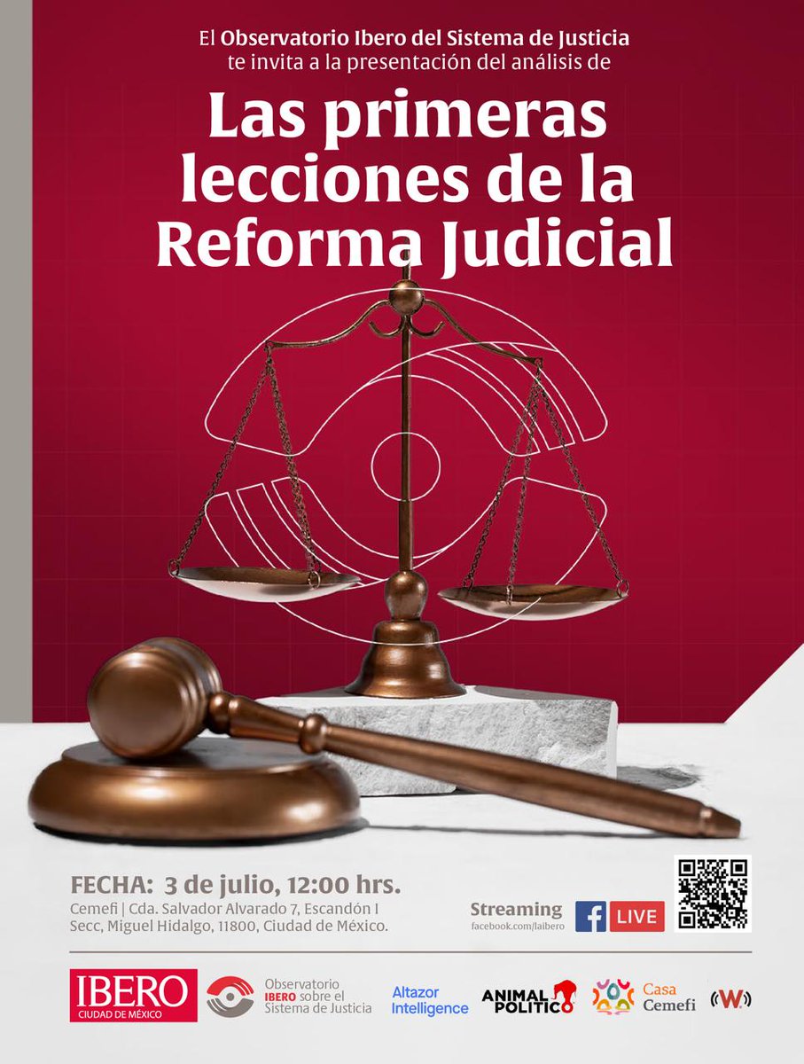 👩‍⚖️ ¿Qué impacto tendrá la elección del 1º de junio en la justicia cotidiana?

El Observatorio Ibero del Sistema Justicia presenta: Las primeras lecciones de la Reforma Judicial.

📲 Hoy jueves, sigue la transmisión en vivo a partir de las 12:00 hrs.