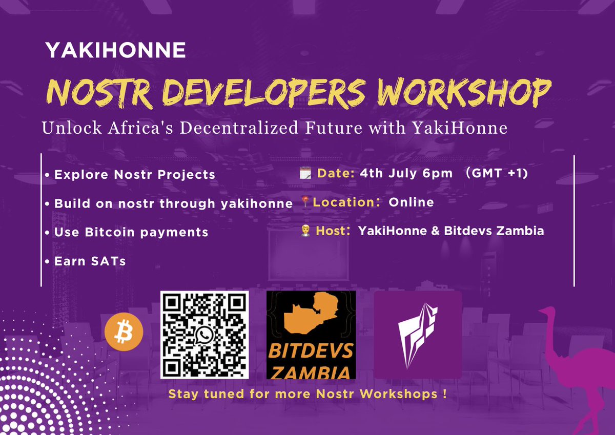 YakiHonne (@yakihonne) on Twitter photo 🚀 Decentralized Social Media: The Future Awaits!
YaiHonne is excited to launch our next Nostr Developers Workshop! We’re teaming up with <a href="/bitdevszambia/">BitDevsZambia</a> —a community focused on Bitcoin and open protocol development —to empower coders, builders, and innovators to create 🚀 Decentralized Social Media: The Future Awaits!
YaiHonne is excited to launch our next Nostr Developers Workshop! We’re teaming up with <a href="/bitdevszambia/">BitDevsZambia</a> —a community focused on Bitcoin and open protocol development —to empower coders, builders, and innovators to create
