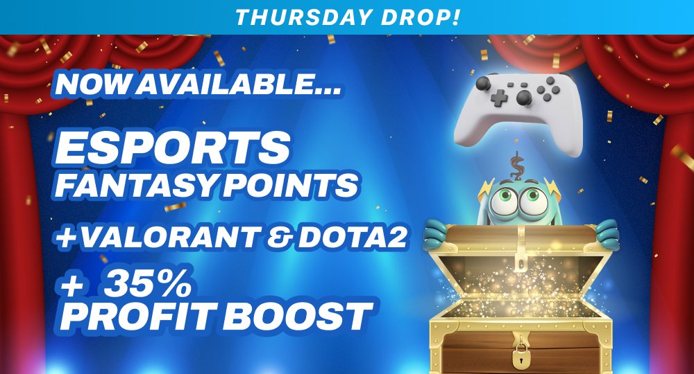 BoomFantasy's tweet image. HUGE Thursday Drop 🔥
🕹️Valorant Added
🕹️DOTA Added
🕹️Fantasy Score for Esports Added
🕹️35% Esports Profit Boost
And just in case that isn't your thing, another MLB Profit Boost on top 🍨
Huge weekend coming🎆