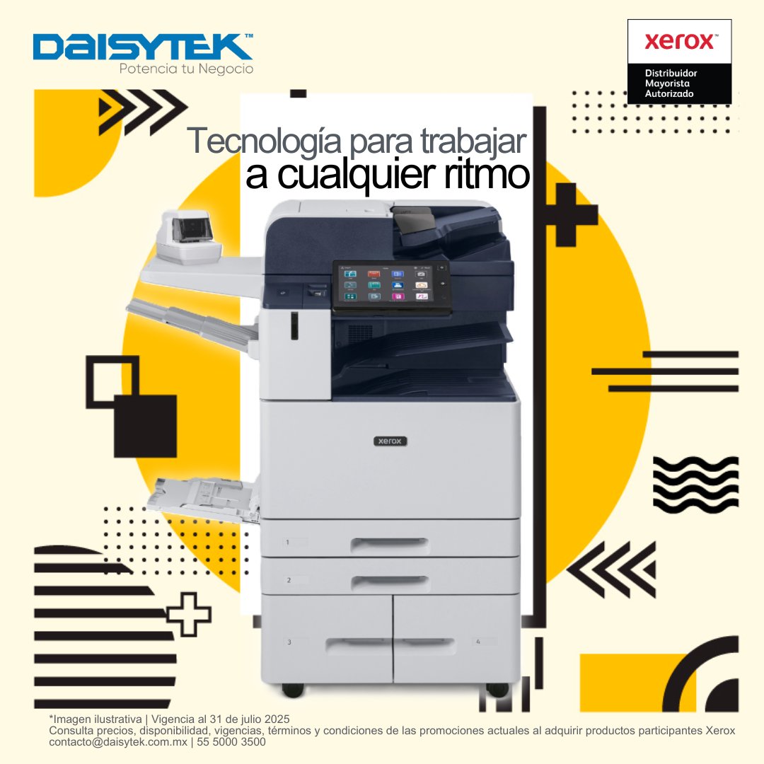 📄 Impresiones a cualquier ritmo, equipos con pantalla inteligente, múltiples capas de seguridad y apps nativas para simplificar y optimizar los flujos de trabajo
🖨 Conecta, escanea y protege con tecnología Xerox

Consulta con tu ejecutivo de confianza
🌅 55 5000 3500