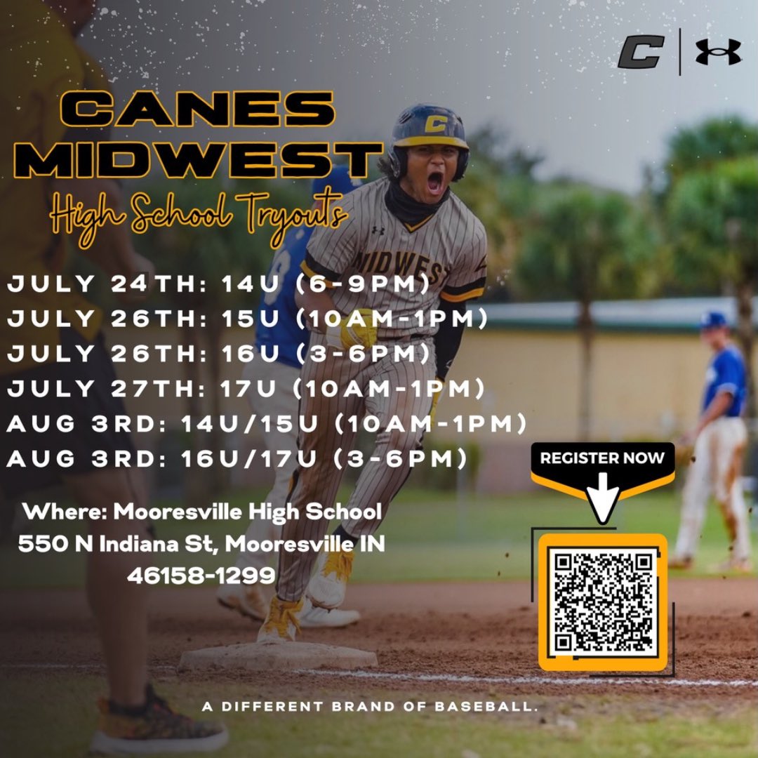 CanesMidwest's tweet image. 2025-2026 Tryout Registration is LIVE❗️

Want to be a Cane? Come see us and showcase your talents at one of our tryouts (8u-17u). Registration below 👇

🔗 shorturl.at/f4LhY

#ADifferentBrandOfBaseball