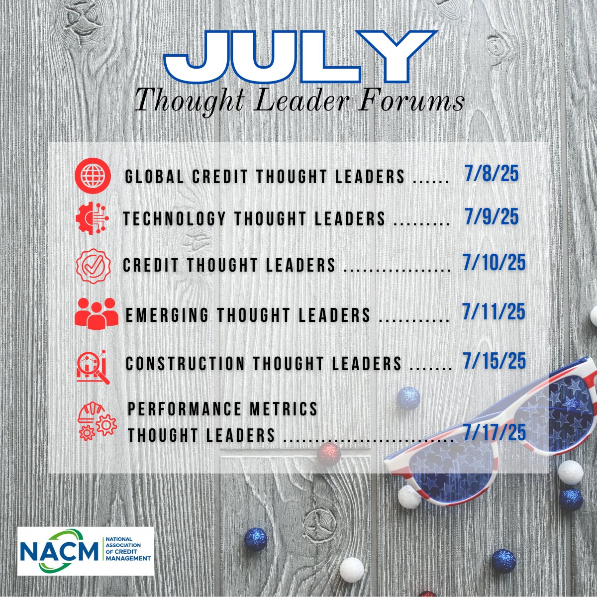 💡 July Thought Leader Forums – Save the Dates!

📅 Mark your calendars and sign up here: lnkd.in/gMed6u8F
 
#creditprofessionals #thoughtleaders #nacm #b2bcredit #creditmanagement #leadershipdevelopment