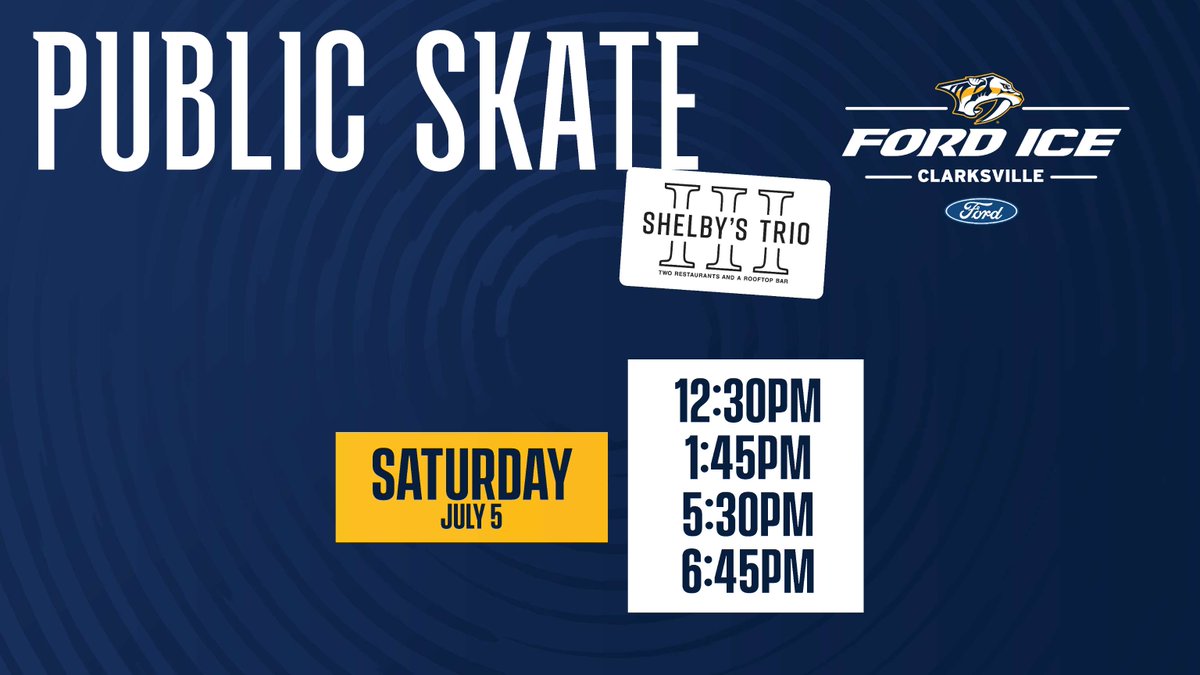 FMBankArena's tweet image. Start July off strong by heading to @fordicecenter Clarksville for Public Skate presented by @shelbystrio! ⛸️
Click this link to get more details and register now! ➡️ ow.ly/V6HR50Vu2rw