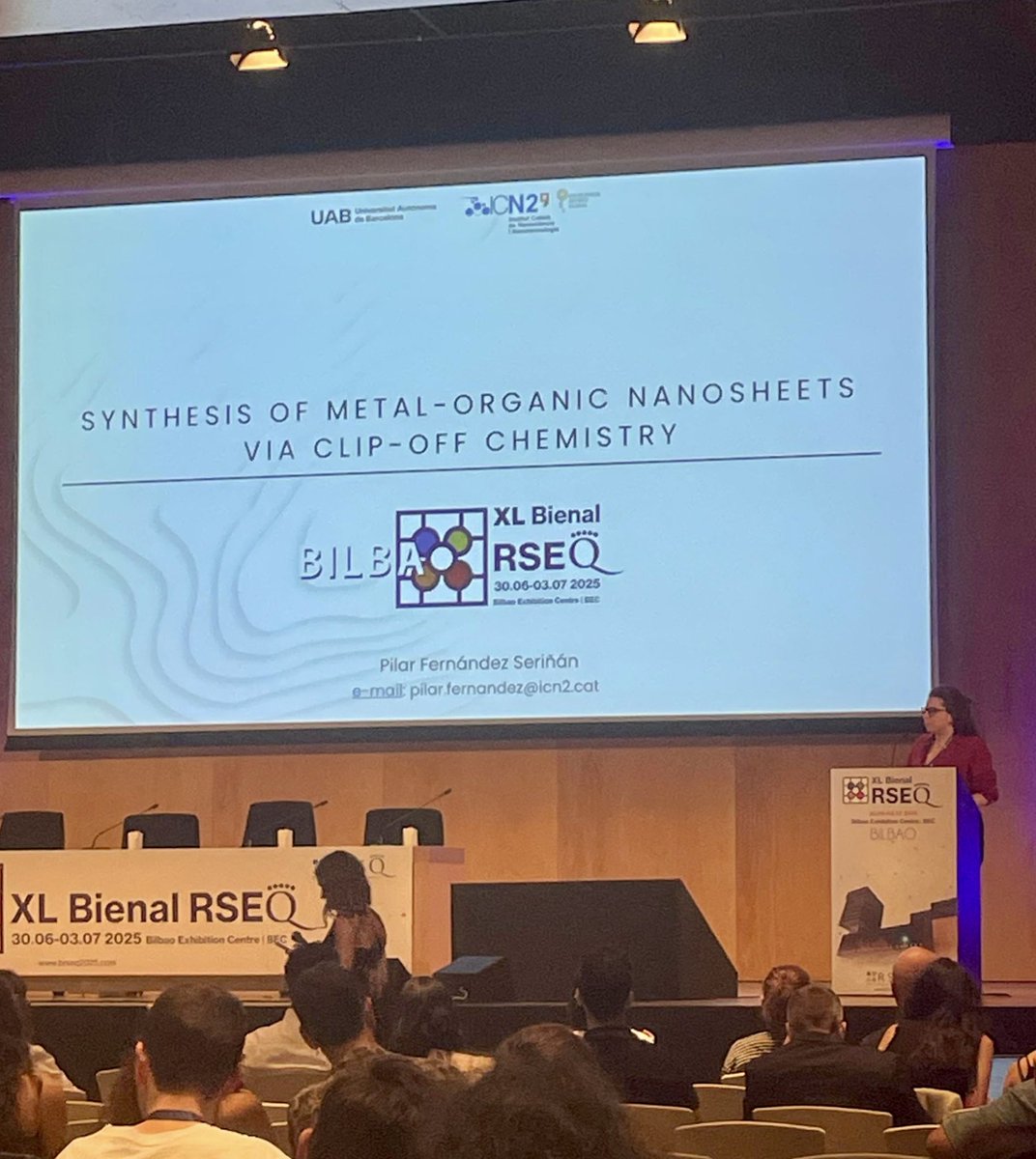 Closing up our contributions to <a href="/BienalRSEQ2025/">XL Reunión Bienal de la RSEQ - Bilbao, 2025</a>, <a href="/pfserinan/">pfs</a> was awarded Best Flash Communication for her talk showing how we make metal-organic nanosheets via Clip-Off Chemistry ✂️