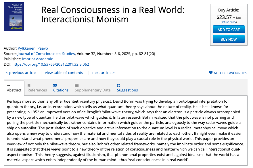 Imprint Academic (@imprintacademic) on Twitter photo 'Real Consciousness in a Real World: Interactionist Monism' by <a href="/PaavoPylkkanen/">Paavo Pylkkanen</a>.
Read this article in the Journal of Consciousness Studies today!
đź”— Subscribe here: imprint.co.uk/product/jcs/
🔖Read here: ingentaconnect.com/contentone/imp… 'Real Consciousness in a Real World: Interactionist Monism' by <a href="/PaavoPylkkanen/">Paavo Pylkkanen</a>.
Read this article in the Journal of Consciousness Studies today!
đź”— Subscribe here: imprint.co.uk/product/jcs/
🔖Read here: ingentaconnect.com/contentone/imp…
