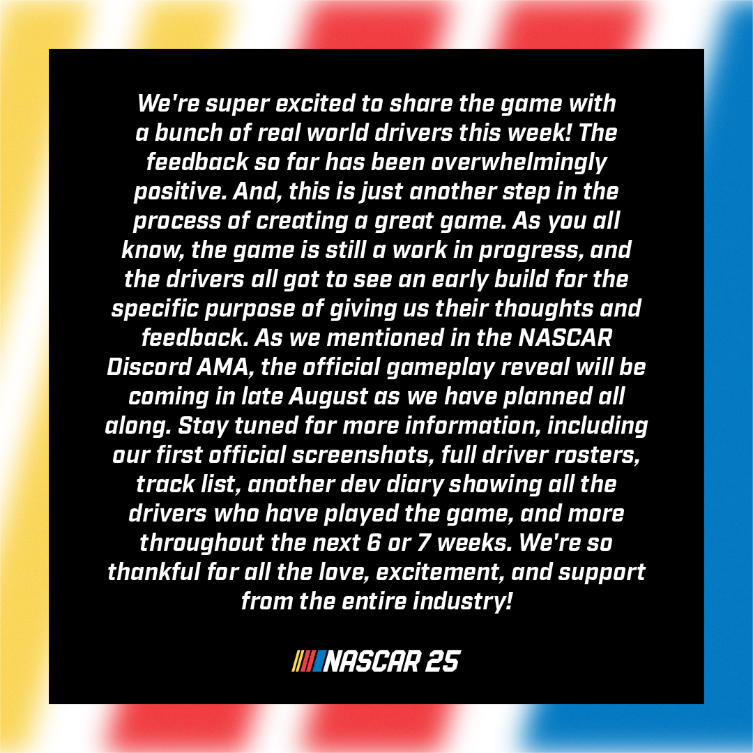 You can't make a NASCAR game without getting feedback from NASCAR drivers!

We've had an awesome week in Charlotte and things are really picking up speed!