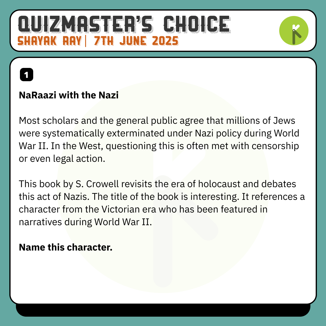KCircleQuizzing's tweet photo. 🧵Thread of the Quizmaster's Choice questions from the K-Circle Weekly Quiz by Shayak Ray on 7th June. The best from a great quiz!
#quiz #trivia #brainteaser #knowledge #kcircle
Answers at end of 🧵. Question 1/5: https://t.co/uxhOfQTTmp