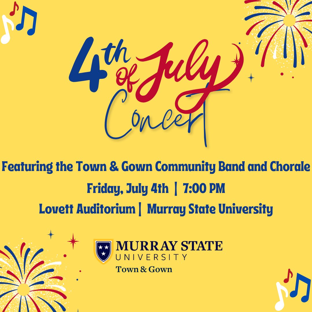 Join us July 4 at 7 PM at Lovett Auditorium for an evening of patriotic music with the Town &amp; Gown Community Band and Chorale!
Free &amp; open to the public. Thank you to our Town &amp; Gown partners for helping support community events like this!