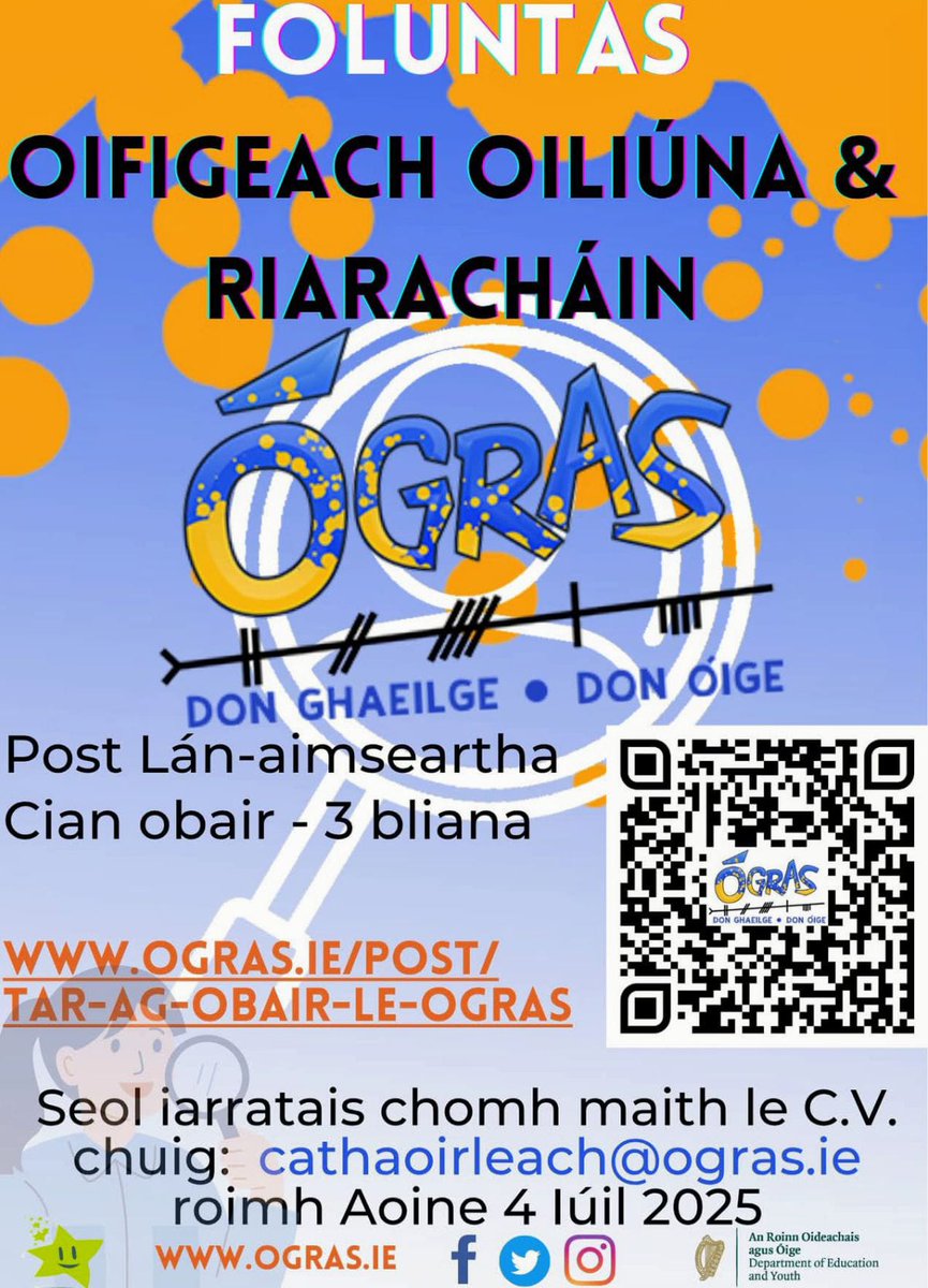 Post spéisiúil ar fáil le Ógras Ógeagras 
Déan iarratas roimh amárach.