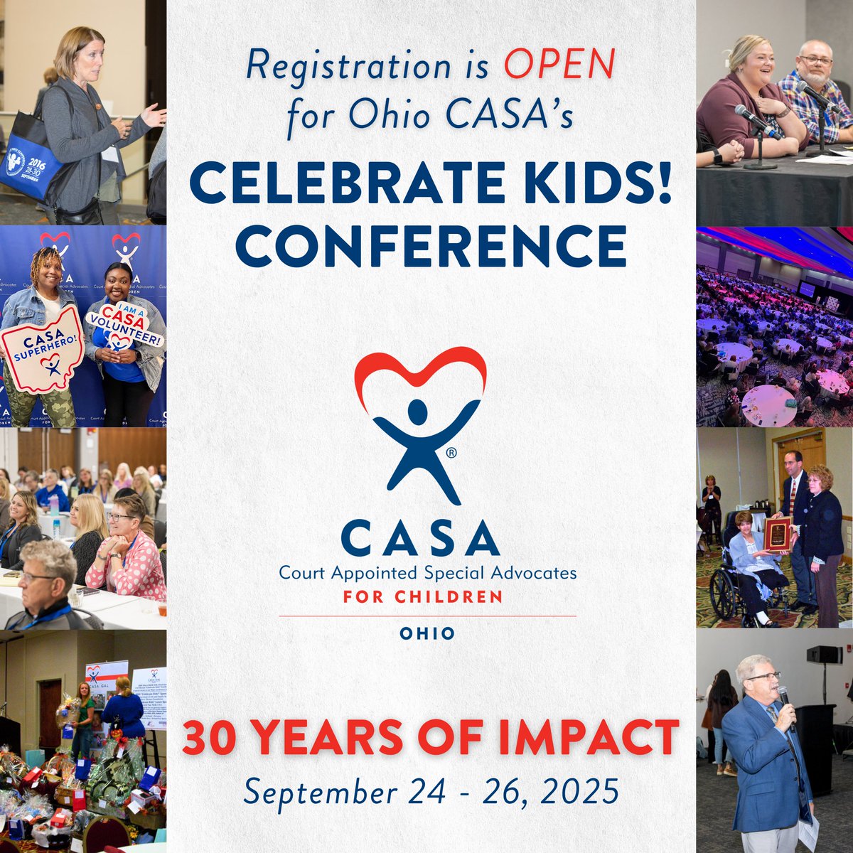 Registration for our 2025 Celebrate Kids! Conference: 30 YEARS OF IMPACT is officially open!

We hope you will join us for three days of learning and connection as we strive to best serve Ohio children.

Registration + more info here: ohiocasa.org/2025-celebrate…