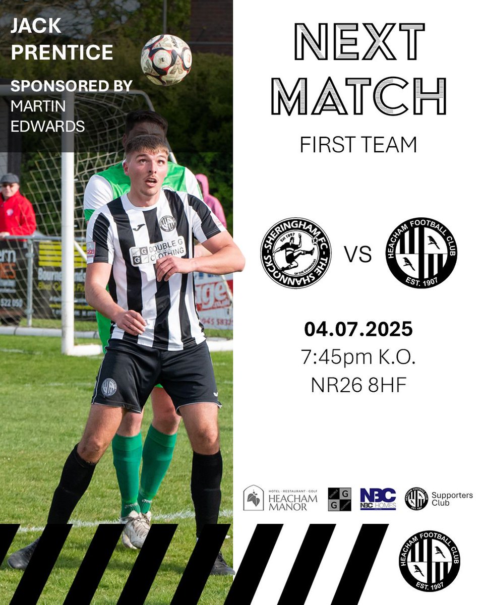New fixture ⚫⚪!

Heacham FC kick off their pre-season campaign tomorrow evening with a trip over to face Sheringham FC, kicking off at 7:45pm.

Heacham FC vs Sheringham FC - Friday 4th July 2025 - 7:45pm KO - NR26 8HF