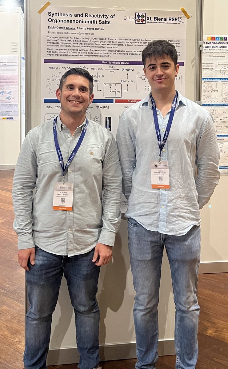 Alberto Pérez-Bitrián (@albertpebi) on Twitter photo Great success of #TeamXenon at <a href="/BienalRSEQ2025/">XL Reunión Bienal de la RSEQ - Bilbao, 2025</a>! Grande Pablo presenting his poster about organoxenonium(II) salts and convincing everyone about our exotic chemistry #ProudPI Great success of #TeamXenon at <a href="/BienalRSEQ2025/">XL Reunión Bienal de la RSEQ - Bilbao, 2025</a>! Grande Pablo presenting his poster about organoxenonium(II) salts and convincing everyone about our exotic chemistry #ProudPI