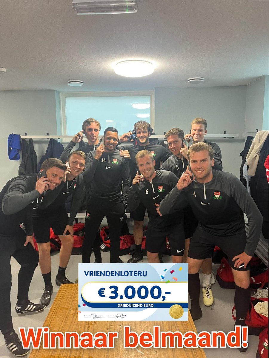 De toppers van GJS 1 zorgen voor een mooie financiële impuls voor de club. De belactie levert naast een eenmalige bijdrage van € 3.740 + € 6,20 per maand per verkocht lot ook nog eens eenmalig € 3.000 op. We zijn namelijk de winnaar van de belmaand mei! 
#vriendenloterij