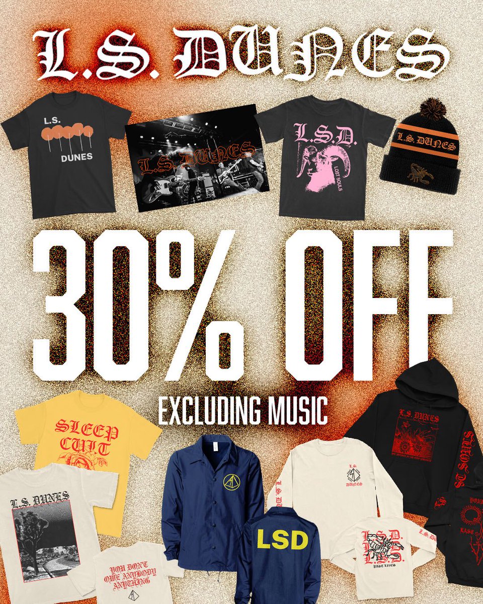 lsdunes's tweet image. Get your hands on your favorite LSD merch this weekend 馃 Shop 30% off our whole store (excluding music) now through midnight 7/7!
Shop here: lsdunes.store