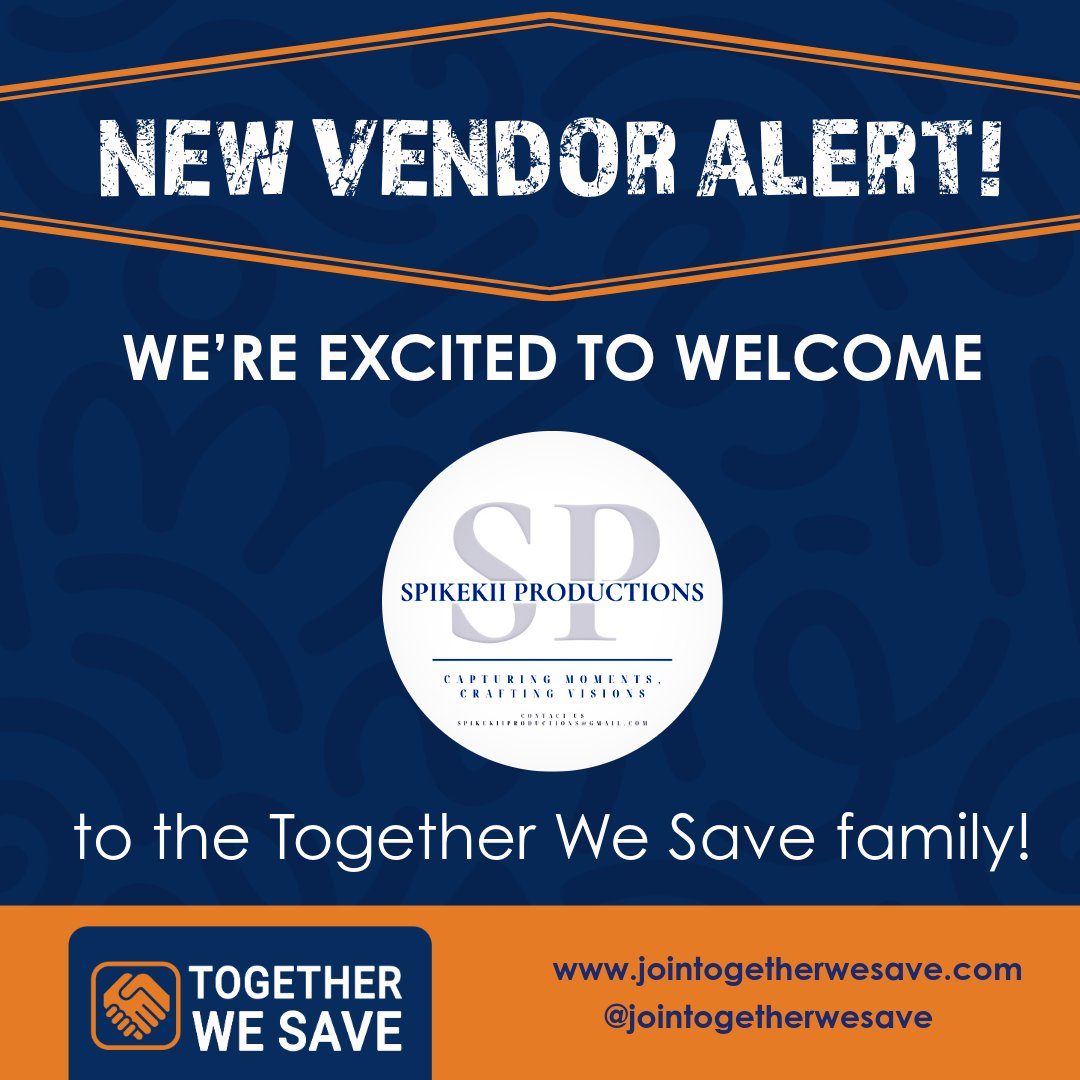 jointogetherwe's tweet photo. New Vendor Alert!
We’re excited to welcome SpikeKii Productions to the Together We Save family! Be sure to check out the amazing rewards they’re offering to our members.

Learn more: https://t.co/svdJmUVXld
Follow them: @SpikeKiiProductions__

#TogetherWeSave #ShopLocal https://t.co/Cnhr9tUkF1