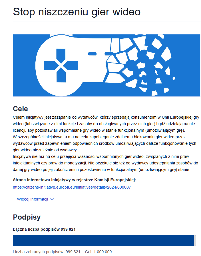 Polski twitterze giereczkowy, budzimy się, otwieramy szampany i chwalimy oddolne inicjatywy, bo milion podpisów petycji #StopKillingGames to kwestia paru odświeżeń.

Szacunek dla wszystkich jednostek, content creatorów i portali zaangażowanych w promocję inicjatywy.

<a href="/RadekDubisz/">Radek Dubisz</a>