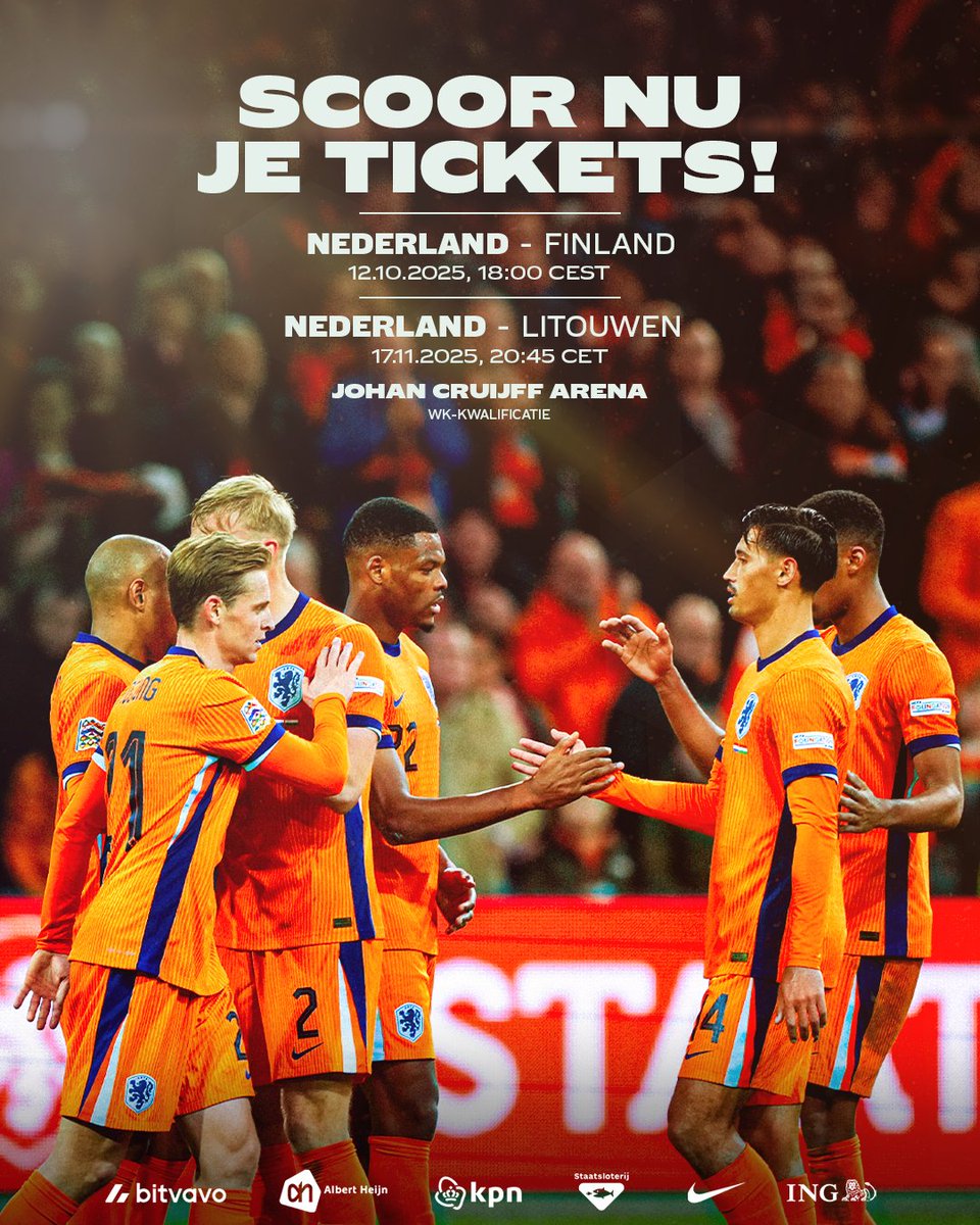 #NEDFIN 🇫🇮 en #NEDLTU 🇱🇹 in Amsterdam! 📍

De ticketverkoop voor Oranje ClubCard houders is nu gestart! De reguliere verkoop start donderdag. 🎟️
➥ onsoranje.nl/tickets

#NothingLikeOranje
