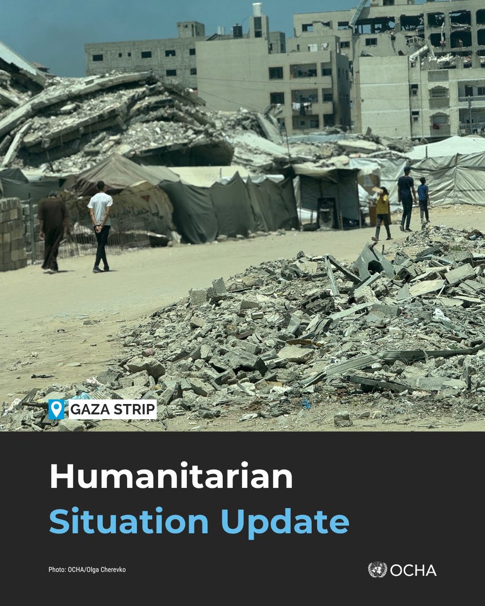 Attacks on tents, shelters and people trying to access food continue to be reported across #Gaza.

Every third person has been displaced again over the past 3 months.

And fuel is running out.

Latest update: ochaopt.org/content/humani…
