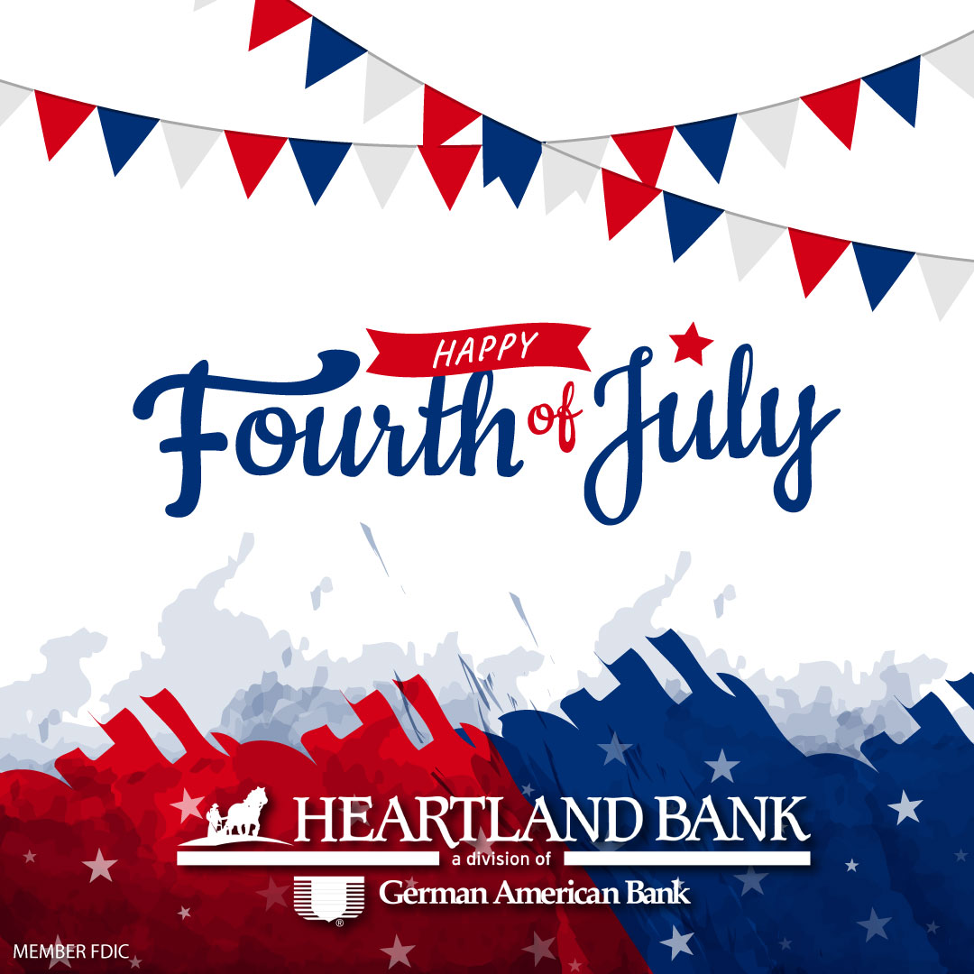 heartlandbank's tweet photo. From our Heartland Bank family to yours, we wish you a Happy 4th of July! As a reminder, all Heartland offices will be closed today in observance of the holiday. Bank anytime using our ATMs, online banking, and mobile banking app. https://t.co/4dJy92w8PW