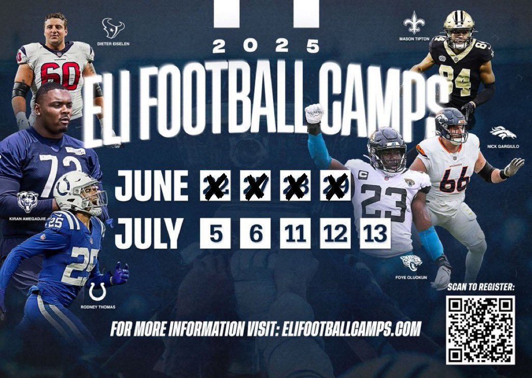 Sign up TODAY for our 🅴🅻🅸🆃🅴 football camp this summer‼️ 

5️⃣ more opportunities in July. Choose ☝️ and compete against the nations best!!!

🅹🆄🅻🆈 | 5. 6. 11. 12. 13

💻📲: elifootballcamps.com
