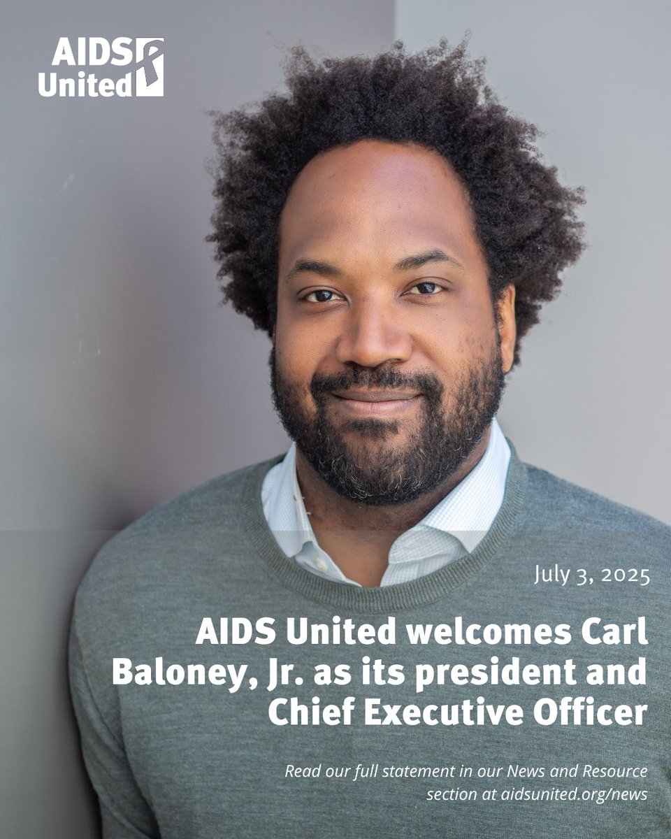 AIDSUnited's tweet image. 📰 AIDS United welcomed its new president and Chief Executive Officer (CEO), Carl Baloney Jr., on Wednesday, July 2, 2025. The AIDS United Board of Trustees unanimously voted to appoint Baloney at its January 2025 board of trustees meeting, following an extensive and deliberate…