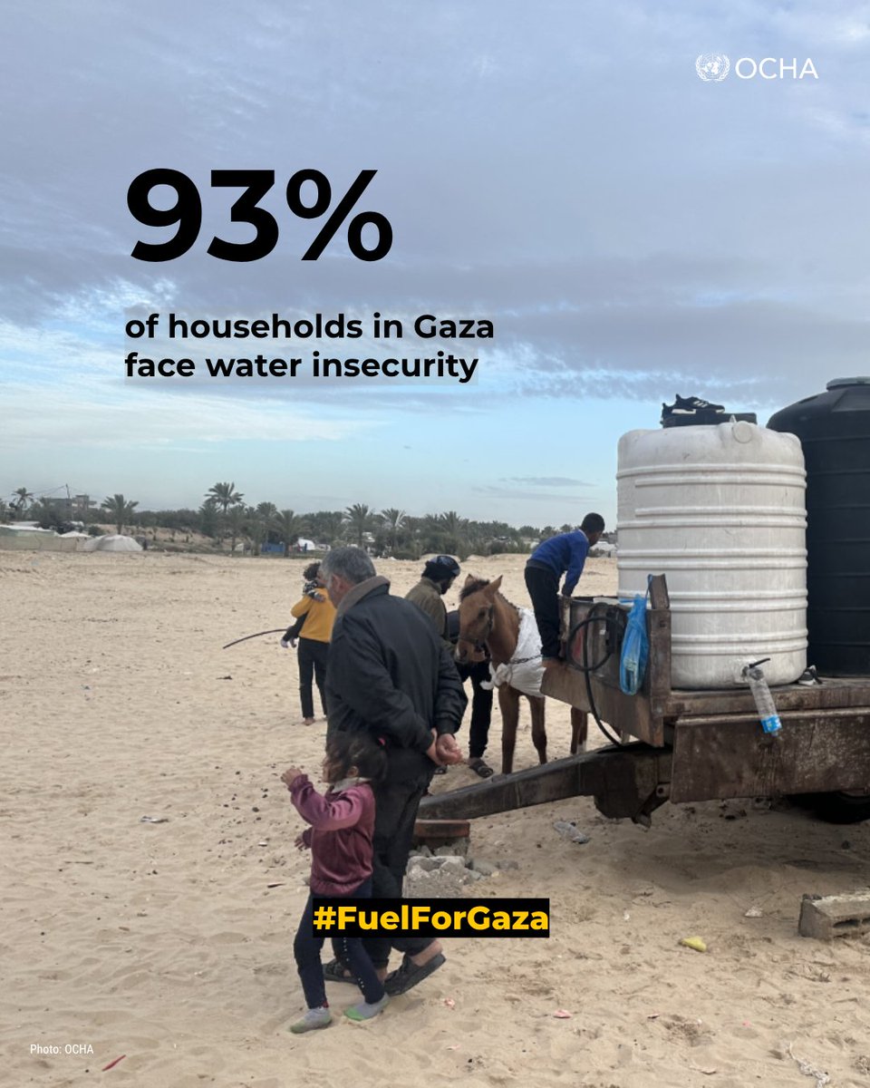 Fuel is running out. #Gaza's water crisis has reached critical levels.

While humanitarian partners have implemented strict rationing measures, critical water services are at risk of closing if the entry of fuel is not urgently restored.

#FuelForGaza

ochaopt.org/content/humani…