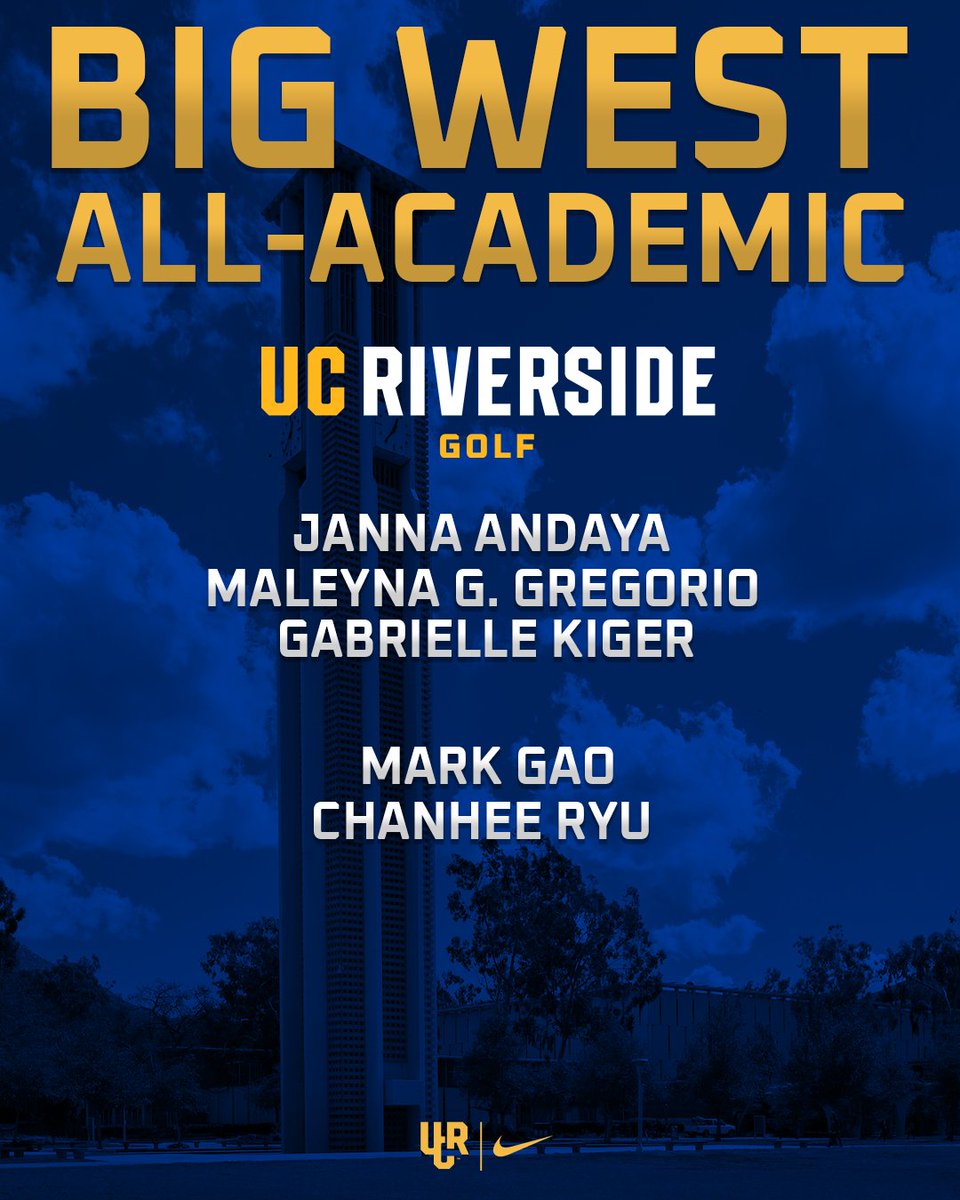 ucrmensgolf's tweet photo. 📚👏 Congratulations to Yunlong Gao, Chanhee Ryu, Janna Andaya, Maleyna Gregorio, and Gabrielle Kiger on being named to the Big West All-Academic Team for Spring 2025!

#GoHighlanders https://t.co/EKBRuAFq84