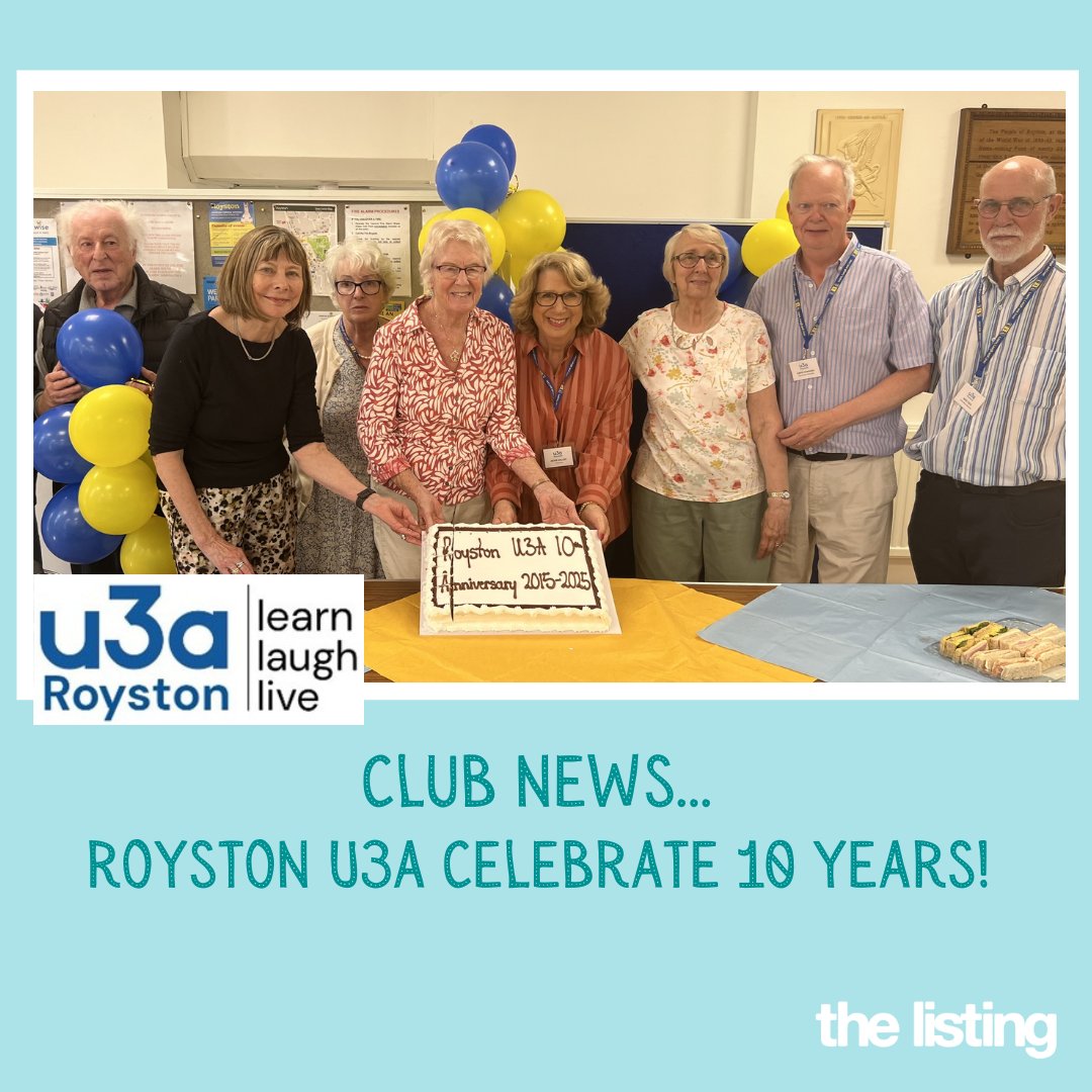 TheListing's tweet photo. Club News: Royston u3a Celebrates 10 Years! 🎉
Royston u3a has reached its 10th anniversary and marked the occasion with a celebratory tea party at their June meeting.
To read more, visit:
https://t.co/cZzUOCqSAa
#Roystonu3a #u3a #CommunityGroups #ThingsToDo #Royston #SG8 https://t.co/fwrsFwE08x