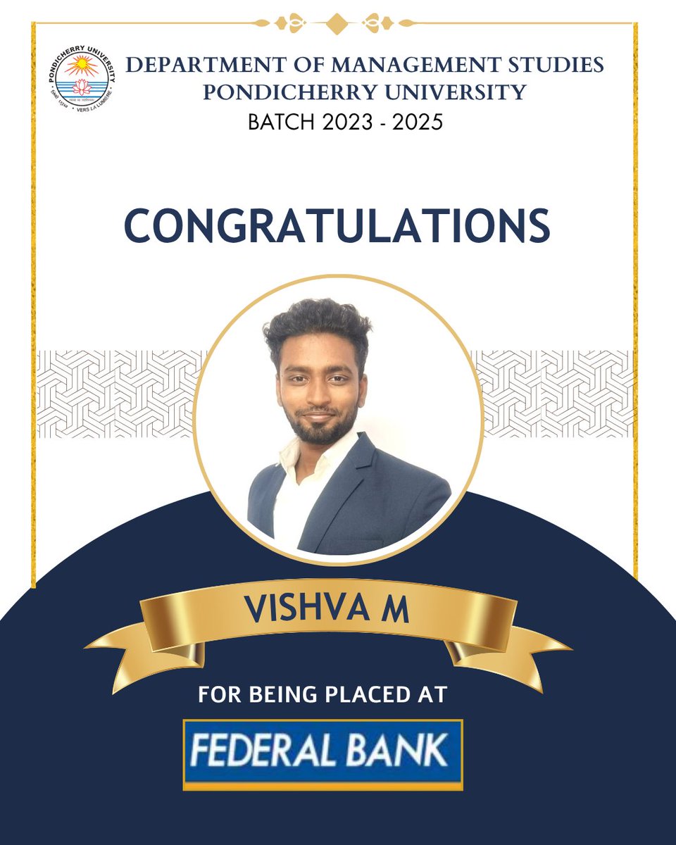 DMS_since_1986's tweet photo. Proud moment as our students secure roles at Federal Bank. Kudos to their hard work!! @PondiUniVC 
#Placements #PondicherryUniversity #FederalBank https://t.co/wpgyNvG4AM
