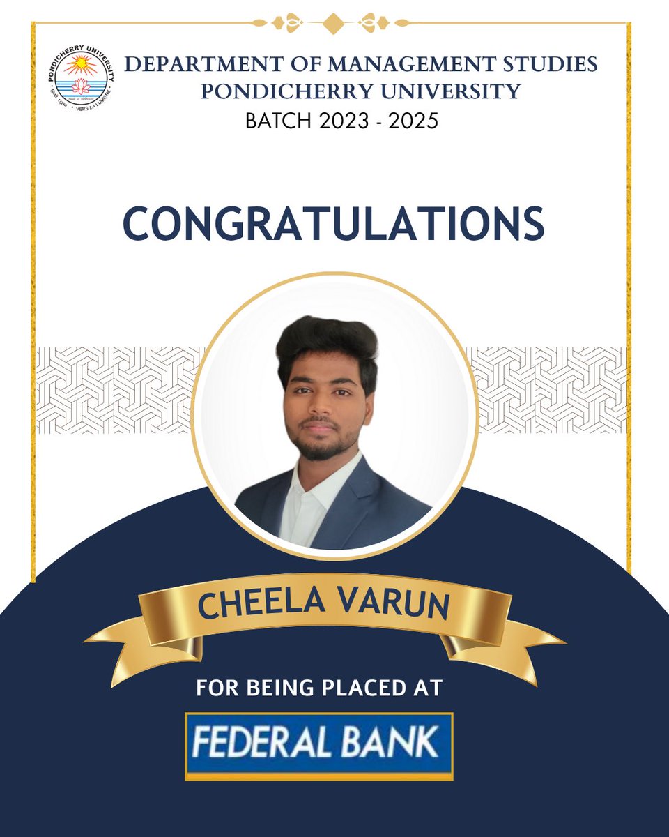 DMS_since_1986's tweet photo. Proud moment as our students secure roles at Federal Bank. Kudos to their hard work!! @PondiUniVC 
#Placements #PondicherryUniversity #FederalBank https://t.co/wpgyNvG4AM