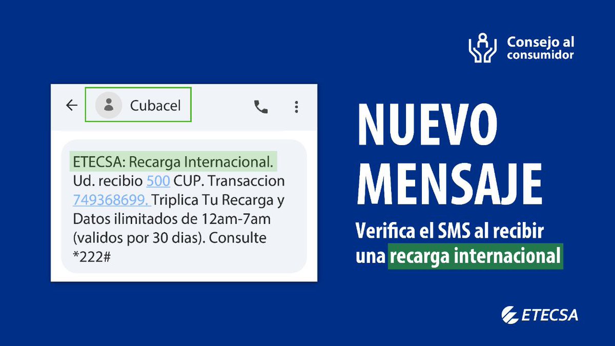 📢 Recuerda 🧏
👉 AHORA el mensaje que te llegará si recibes una #RecargaInternacional comenzará así 👇👇👇‼️