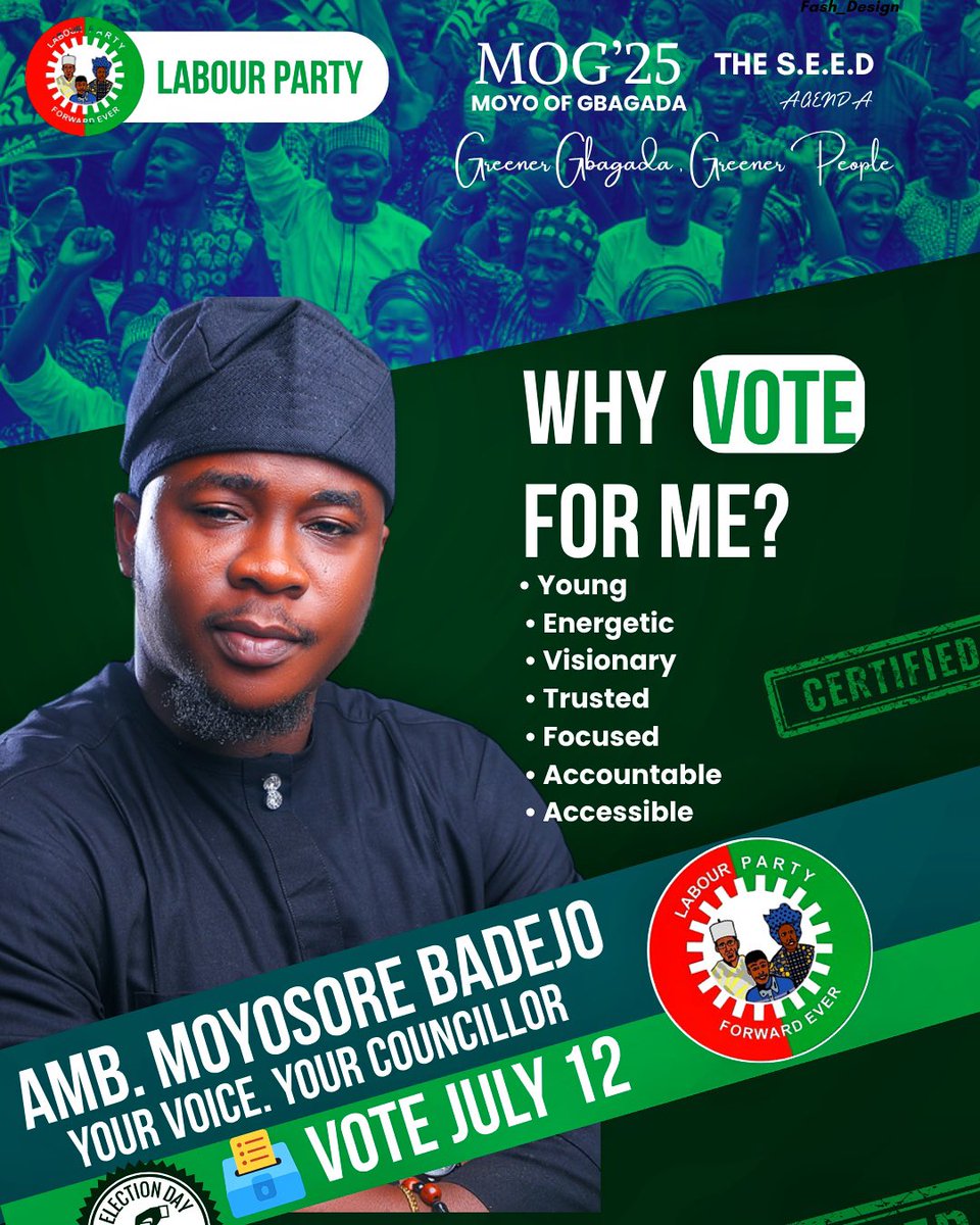 MJAY_MOG's tweet photo. WHY VOTE MOYO?
Because Gbagada deserves better!
✅ Young
✅ Energetic
✅ Trusted
✅ Accountable
✅ Visionary Leadership is HERE!

🗳 Vote Amb. Moyosore Badejo
Your Voice. Your Councillor.
Labour Party – July 12
#MOG25 #GreenerGbagada #TheSEEDAgenda #ForwardEver https://t.co/dB3y3EW2p8
