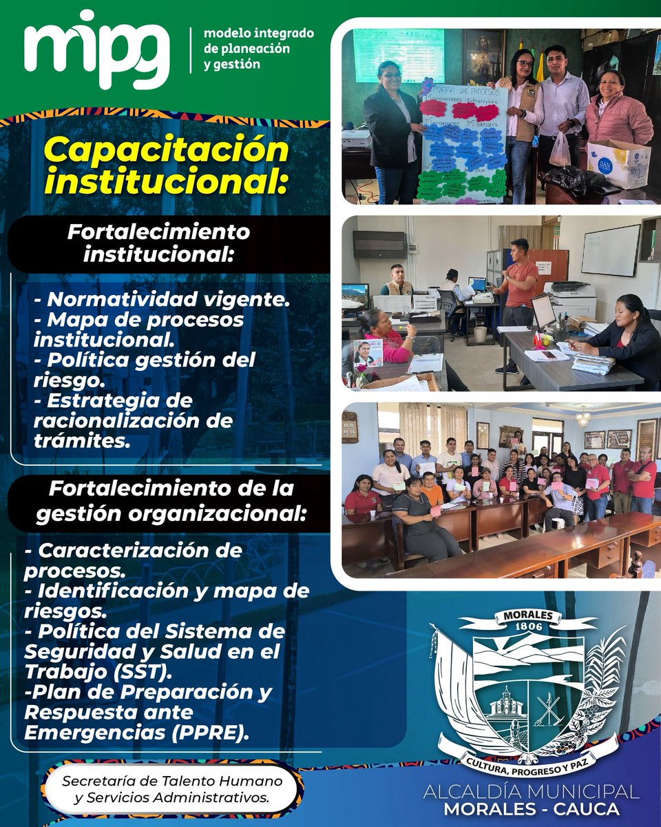 morales_cauca's tweet image. #MIPG ✅

¡Seguimos fortaleciendo nuestra gestión pública!🫡

💁🏾‍♀️Desde la Administración Municipal de Morales, Cauca, avanzamos en procesos de capacitación institucional como parte del Modelo Integrado de Planeación y Gestión – MIPG.