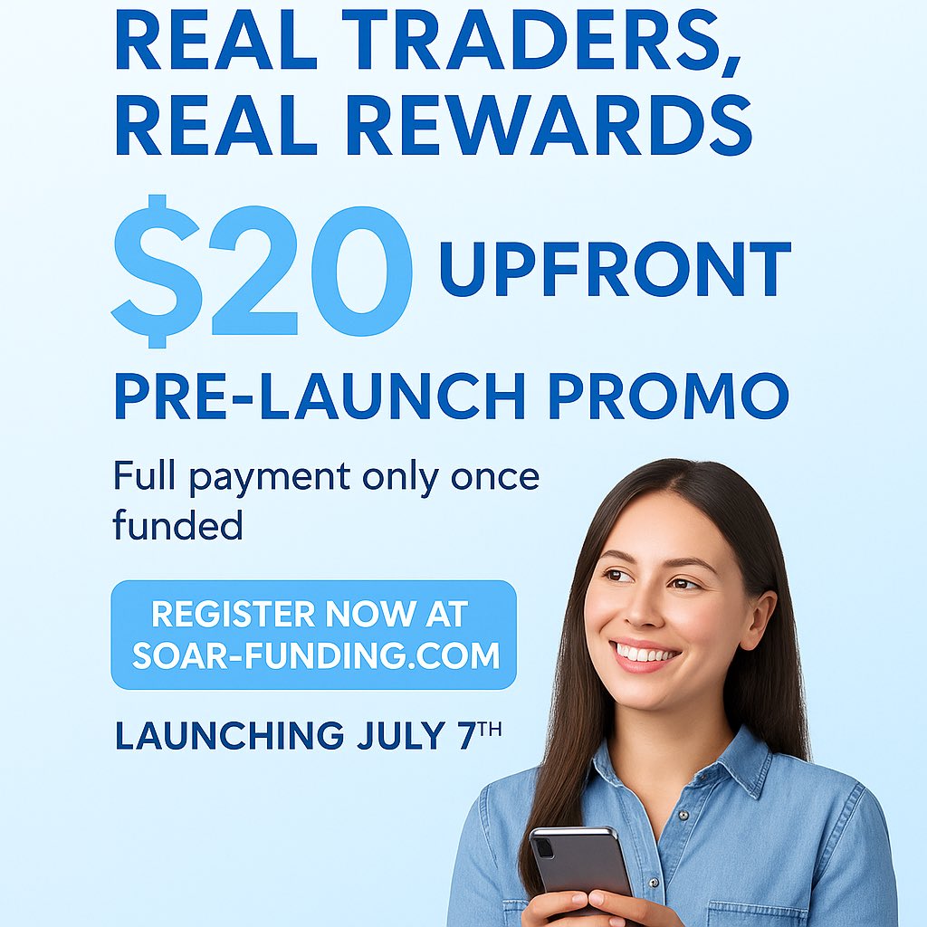 🚨 4 DAYS TO GO — Soar Funding launches July 7th!
✅ Only $20 upfront to start
✅ Full payment only after/if you get funded. 
Low risk! Massive rewards 💰💰
🎁 GIVEAWAY ends July 7 — don’t miss it!

🔗 soar-funding.com

#SoarFunding #PropFirm #FundedTrader #ForexTrading