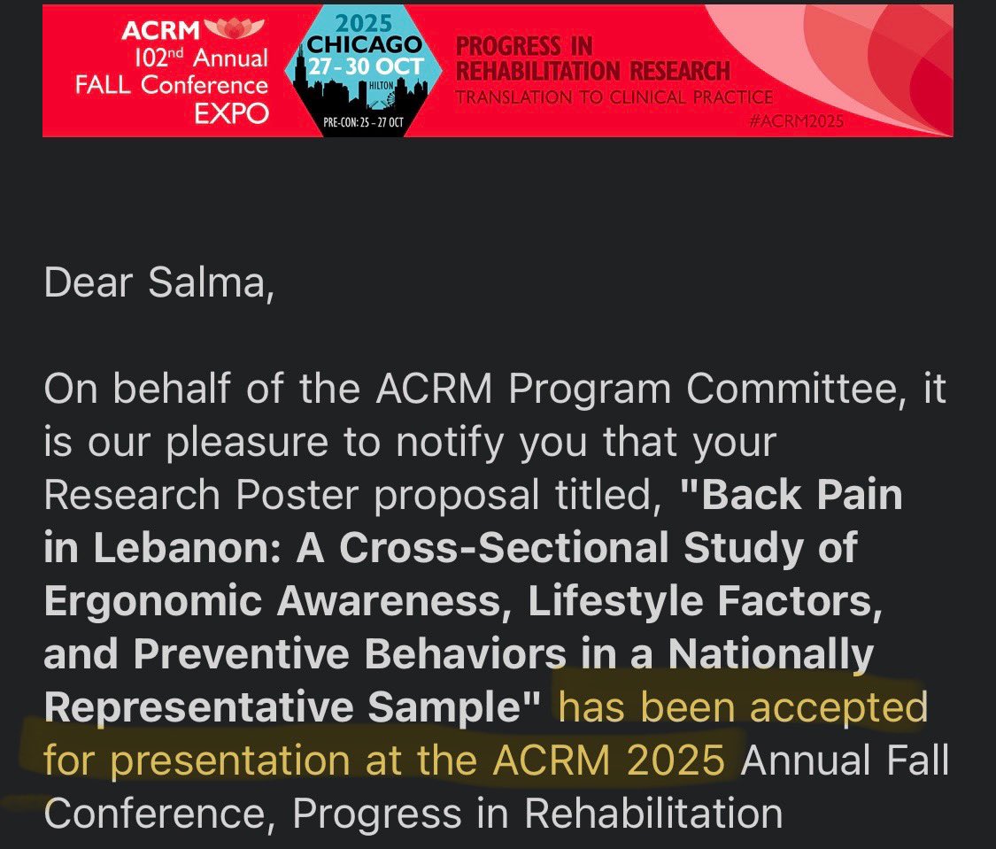 Thrilled to share that both of our abstracts (2/2) were accepted for presentation at ACRM 2025!

Huge thanks to the team and our incredible lead <a href="/AjlouniYazan/">Yazan Al-Ajlouni</a> for the hard work and support! 🙌✨ 

#ACRM2025 <a href="/ACRMtweets/">ACRM</a> #PMR
